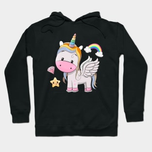 Cute baby Pegasus unicorn with a rainbow. Hoodie